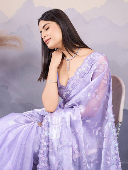 Light Purple Burberry Silk & Mono Banglory Silk Blouse Party Wear Saree