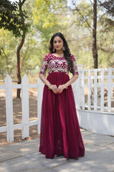 Maroon Color party wear Anarkali Gown