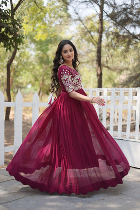 Maroon Color party wear Anarkali Gown