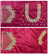 VS 103 Maroon Color Cotton Silk Embroidery Work Akupattu Blouse