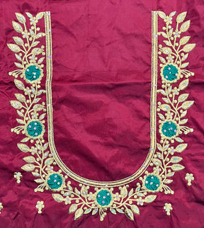 VS 103 Maroon Color Cotton Silk Embroidery Work Akupattu Blouse