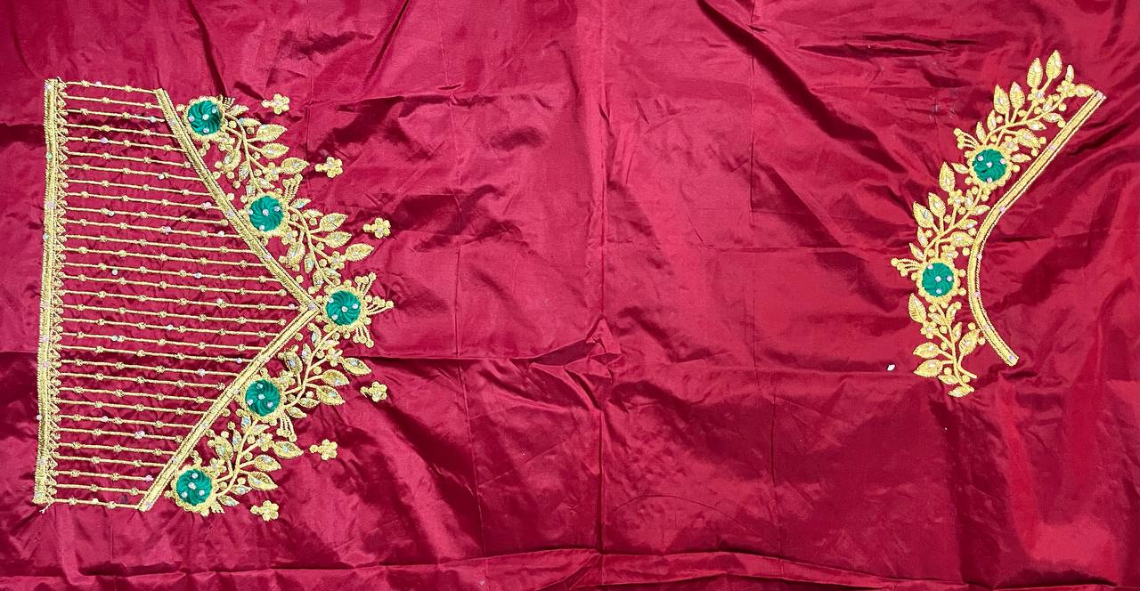 VS 103 Maroon Color Cotton Silk Embroidery Work Akupattu Blouse