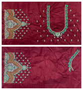 VS 101 Maroon Color Cotton Silk Embroidery Work Akupattu Blouse