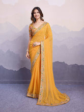 Mustard Georgette Digital Print Banglory Blouse Saree