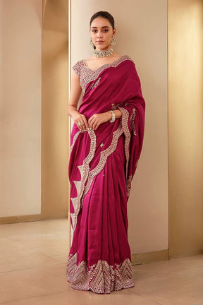 Maroon Two Tone Vichitra Silk Sari & Mono Banglory Silk Blouse