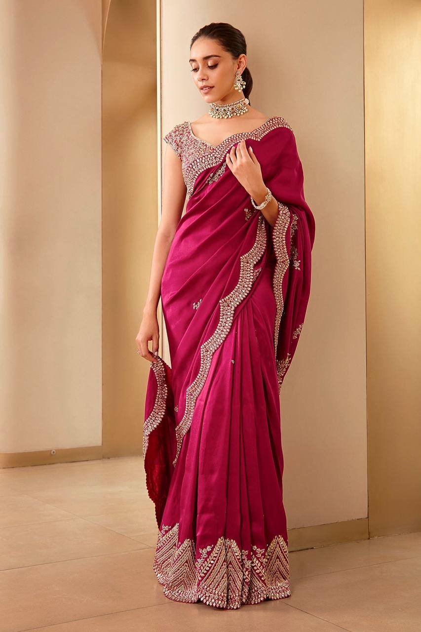 Maroon Two Tone Vichitra Silk Sari & Mono Banglory Silk Blouse