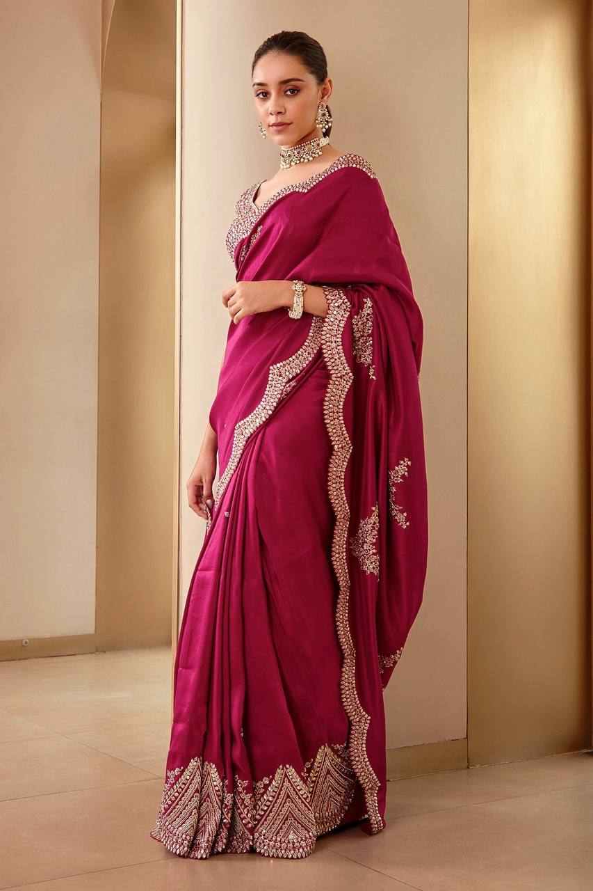 Maroon Two Tone Vichitra Silk Sari & Mono Banglory Silk Blouse