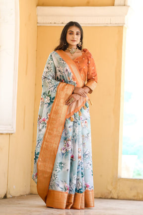 New Traditional Orange Color Dola Silk Saree