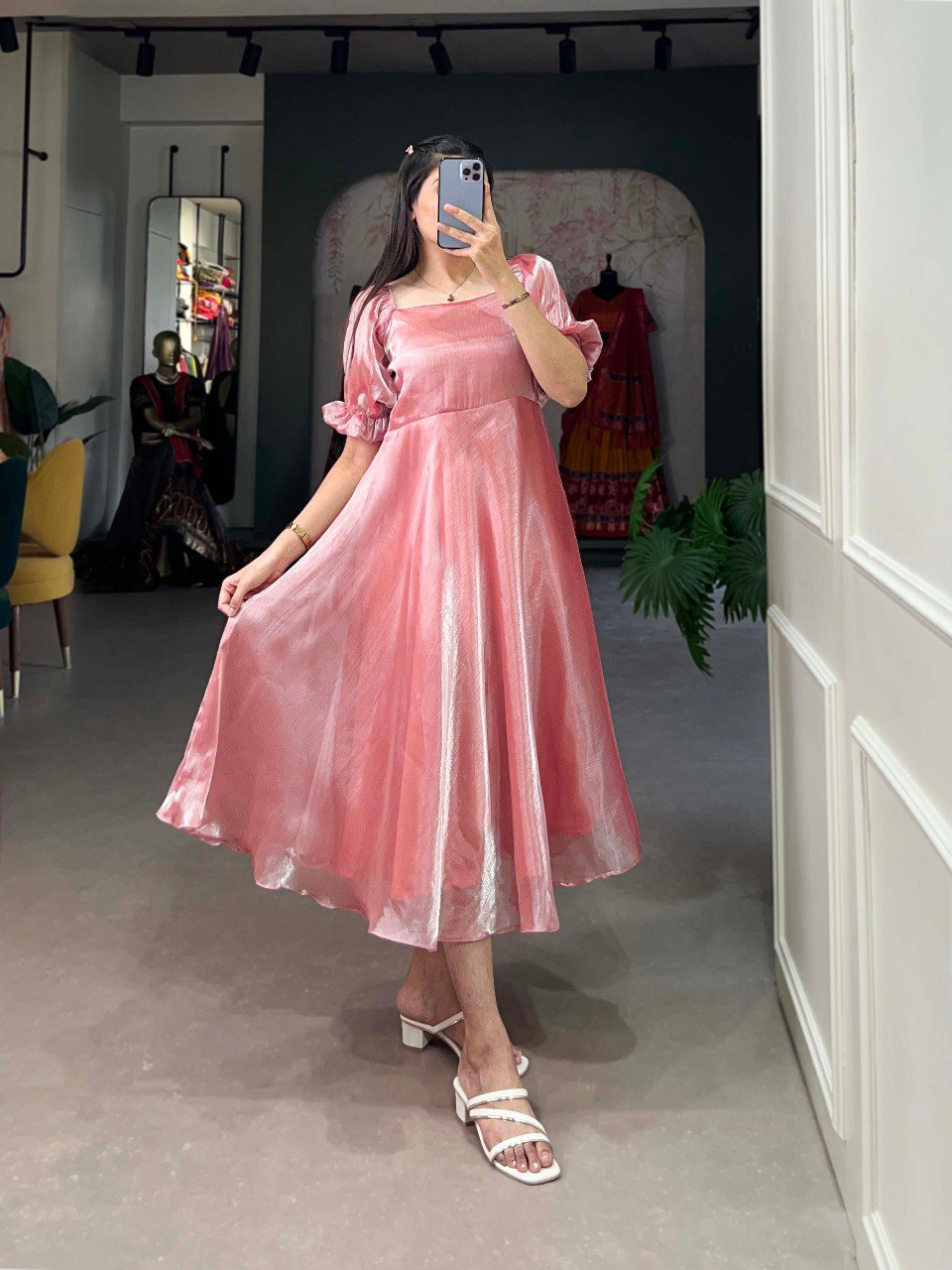 Peach Color Burberry Silk Ready Made Gown