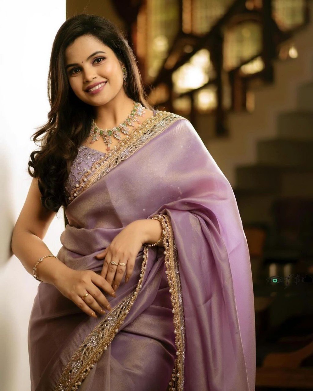 Beautiful Sequence  Embroidery Work With Tissue Silk Saree
