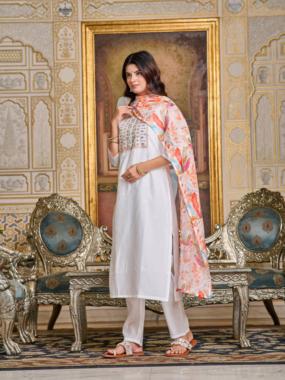 New Off White Color Viscos Chanderi Casual Kurti pant Set