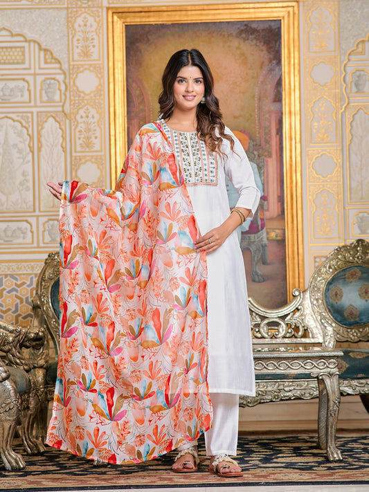 New Off White Color Viscos Chanderi Casual Kurti pant Set