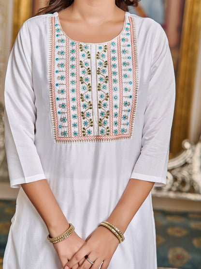 New Off White Color Viscos Chanderi Casual Kurti pant Set