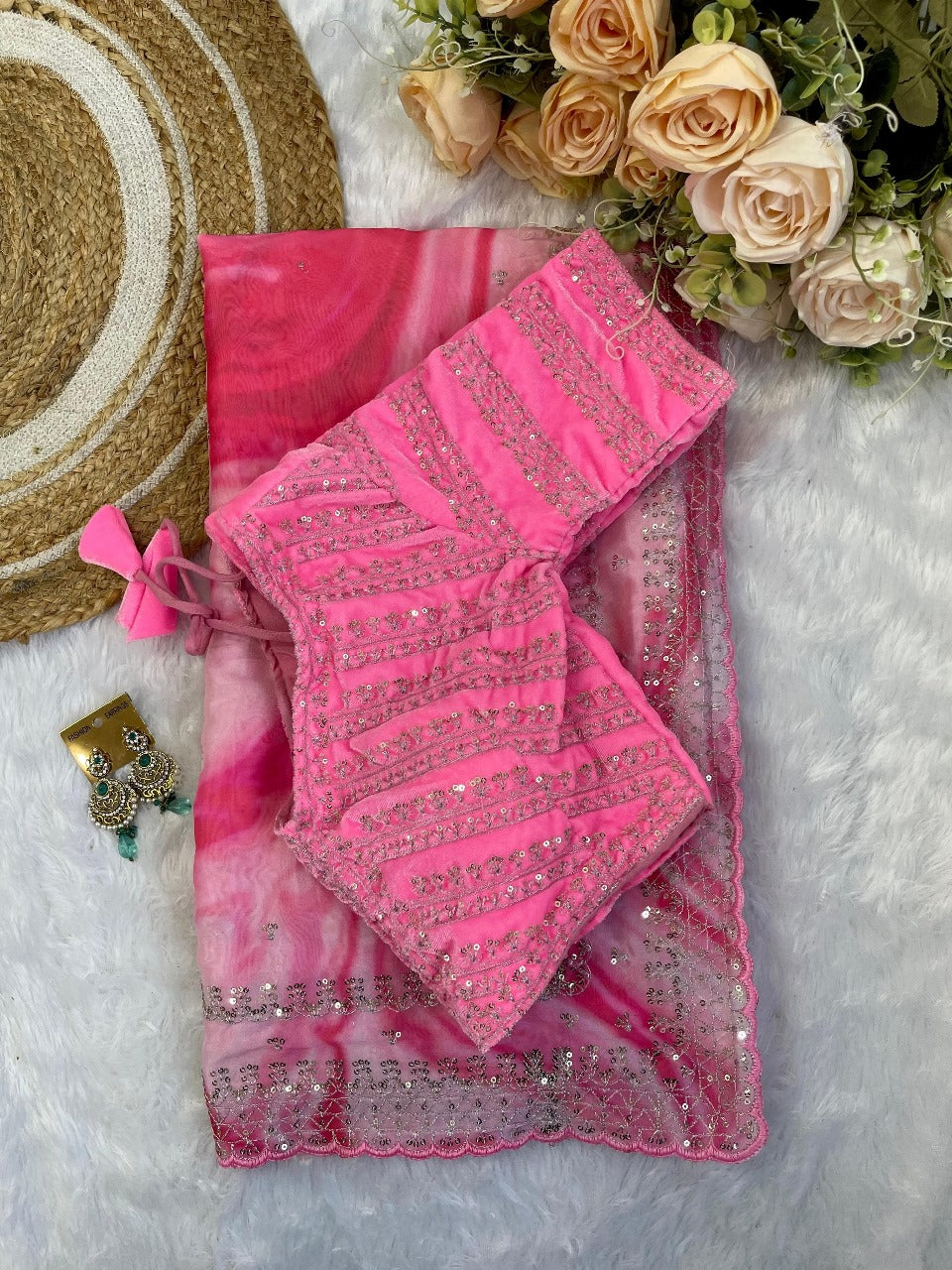 Pink Color Rangoli Silk Saree With Stitched Blouse