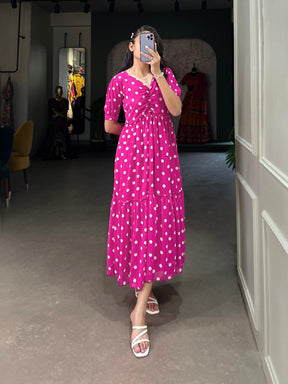 Amazing Pink Color Georgette Polka Dot Print Gown