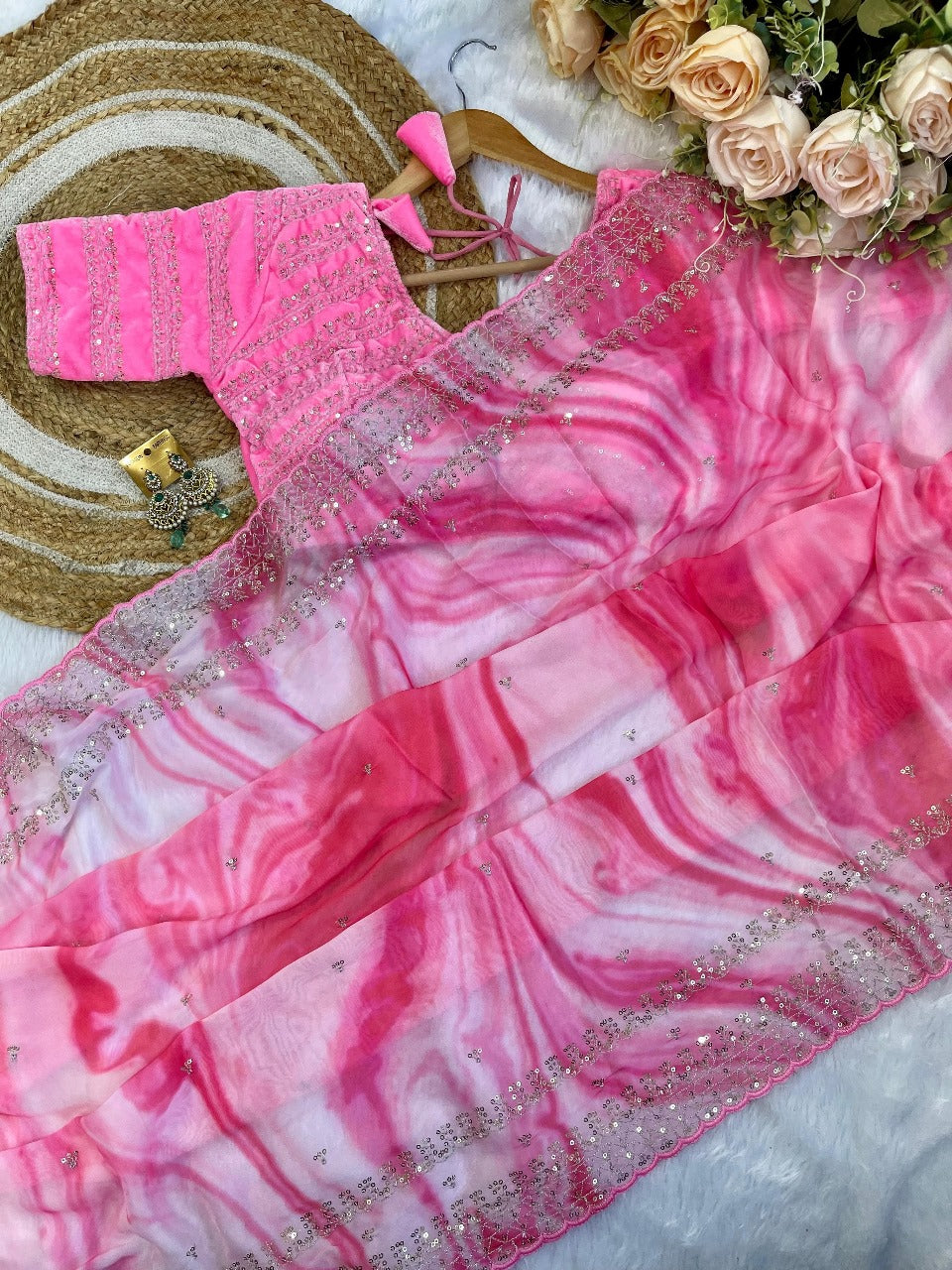 Pink Color Rangoli Silk Saree With Stitched Blouse