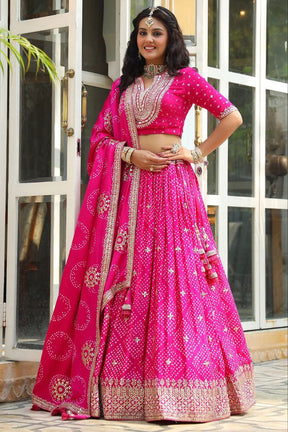 Pink Maslin Silk Lehenga with Digital Print & Embroidery