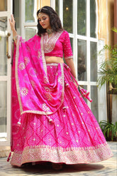 Pink Maslin Silk Lehenga with Digital Print & Embroidery