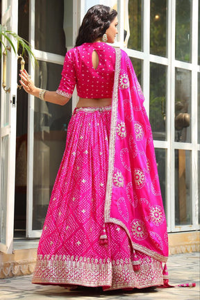 Pink Maslin Silk Lehenga with Digital Print & Embroidery