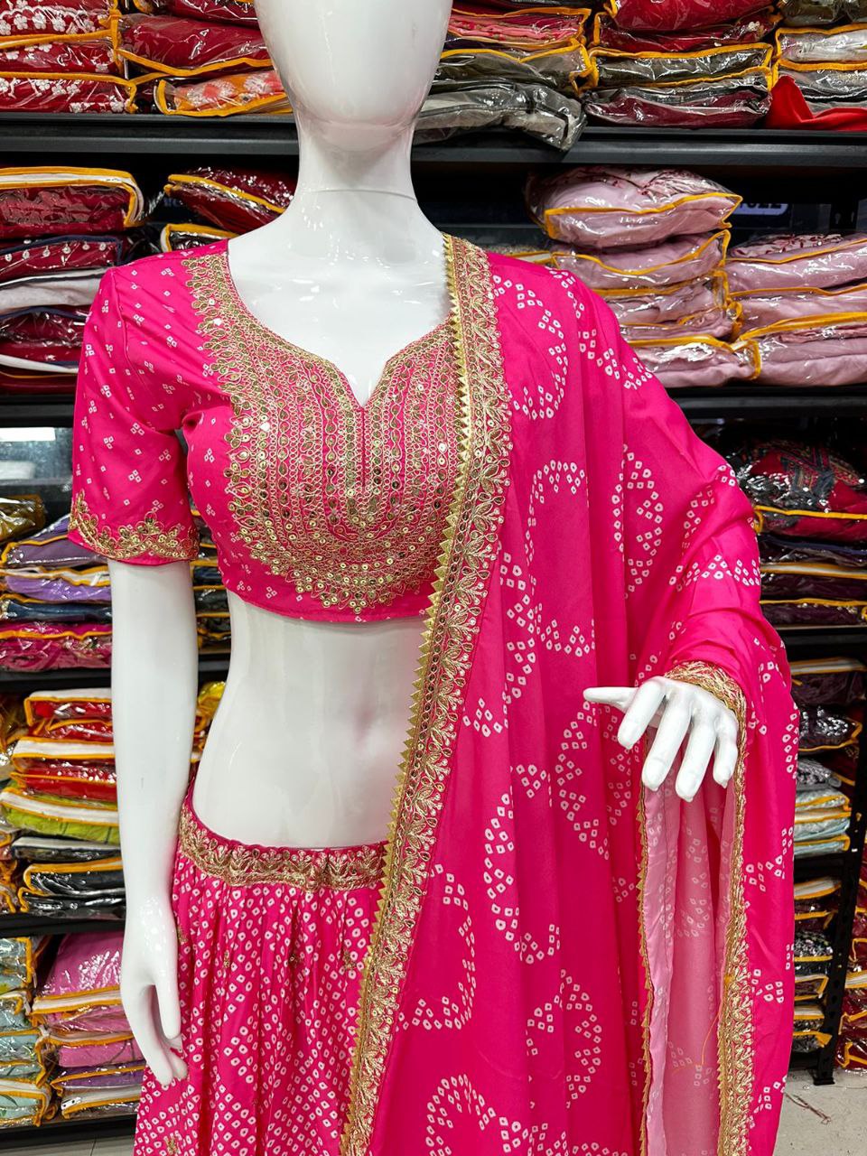 Pink Maslin Silk Lehenga with Digital Print & Embroidery