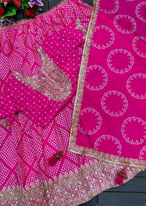 Pink Maslin Silk Lehenga with Digital Print & Embroidery