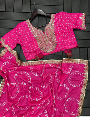 Pink Maslin Silk Lehenga with Digital Print & Embroidery