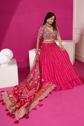 Pink Lehenga Set with Embroidery Cording for Weddings & Parties