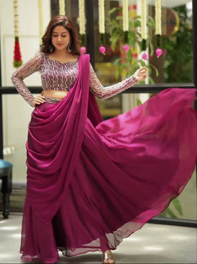 Elegant Pink Embroidered Lehenga with Dupatta & Blouse