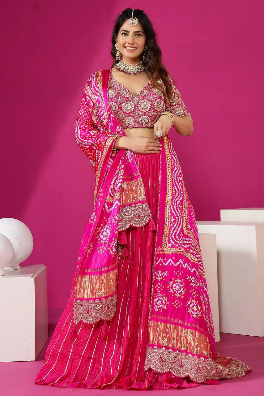 Pink Lehenga Set with Embroidery Cording for Weddings & Parties