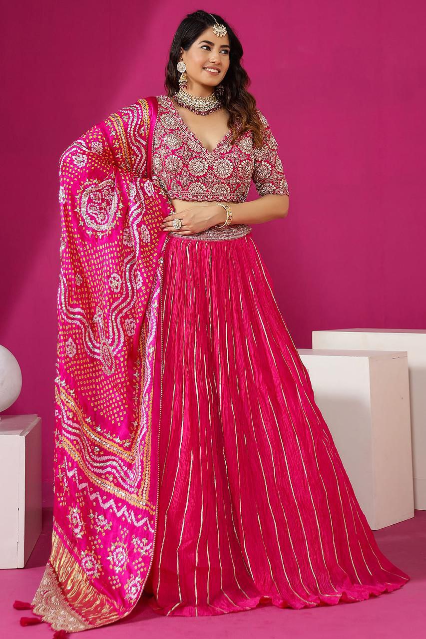 Pink Lehenga Set with Embroidery Cording for Weddings & Parties