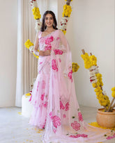 Elegant Pink Georgette Saree with Embroidered Dupatta & Blouse