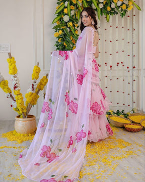 Elegant Pink Georgette Saree with Embroidered Dupatta & Blouse