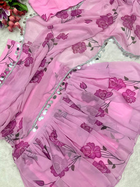 Elegant Pink Georgette Saree with Embroidered Dupatta & Blouse