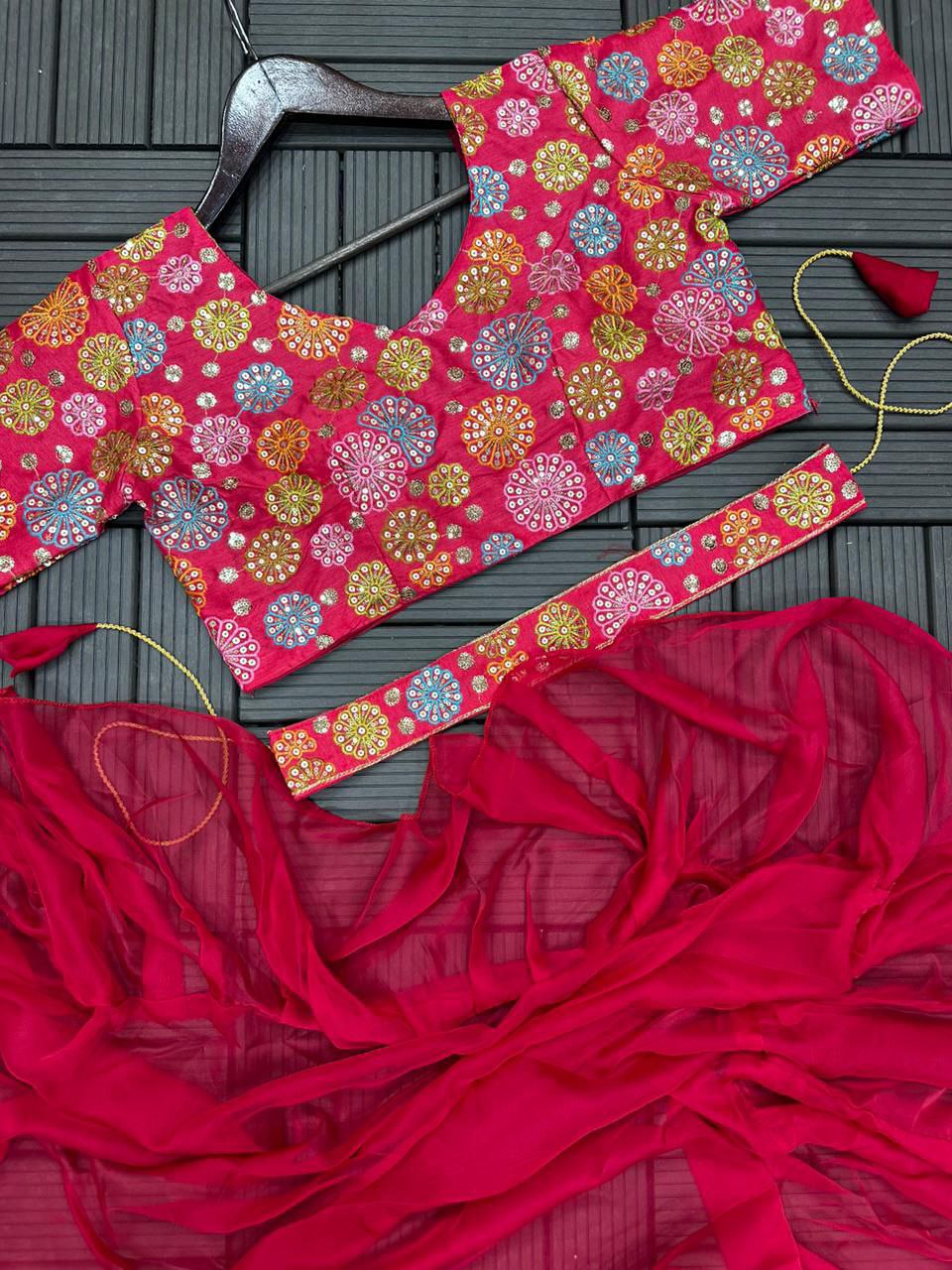 Pink Georgette Ready-to-Wear Saree with Embroidered Blouse & Belt