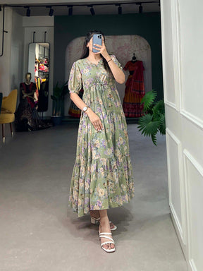 Designer Pista green Color Floral Print Gown