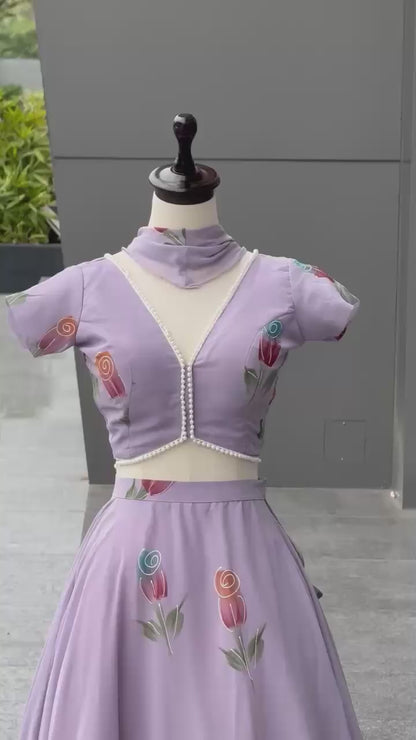 Designer Party Wear Lehenga Choli – Mauve Pure Organza | Vastraan