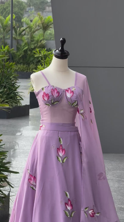 Party Wear Lehenga Choli – Mauve Pure Georgette | Vastraan