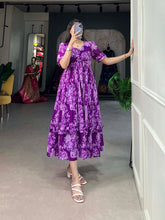 Purple Color Floral Print Georgette Stylist Dress