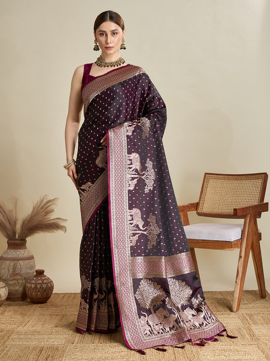 Dark Purple Color Soft Silk Zari Weaving Saree for Wedding And Party