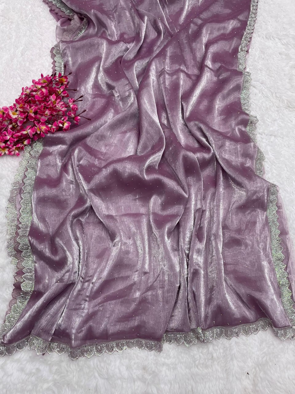 Purple Color Burberry silk Handwork Saree