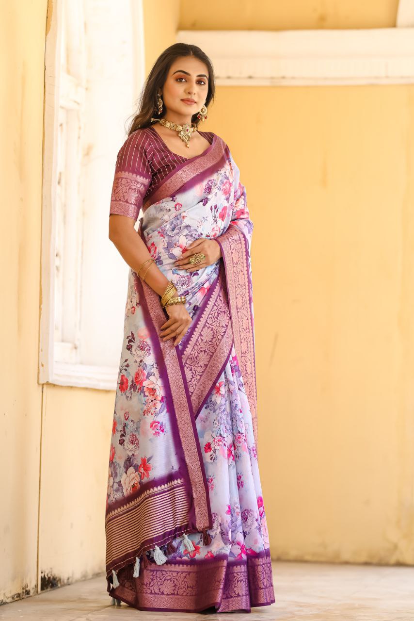 New Traditional Purple Color Dola Silk Saree