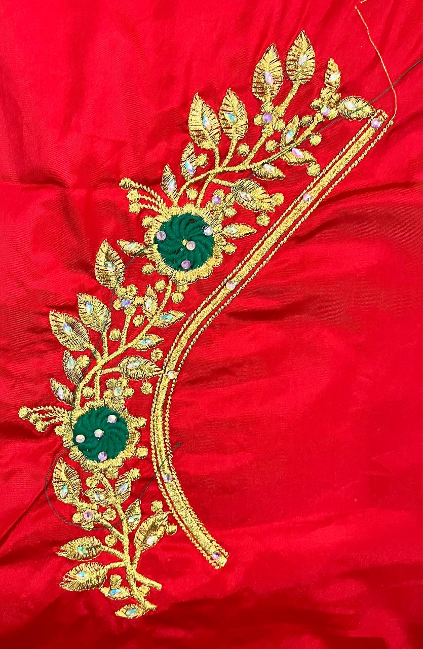 VS 103 Red Color Cotton Silk Embroidery Work Akupattu Blouse