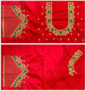 VS 103 Red Color Cotton Silk Embroidery Work Akupattu Blouse