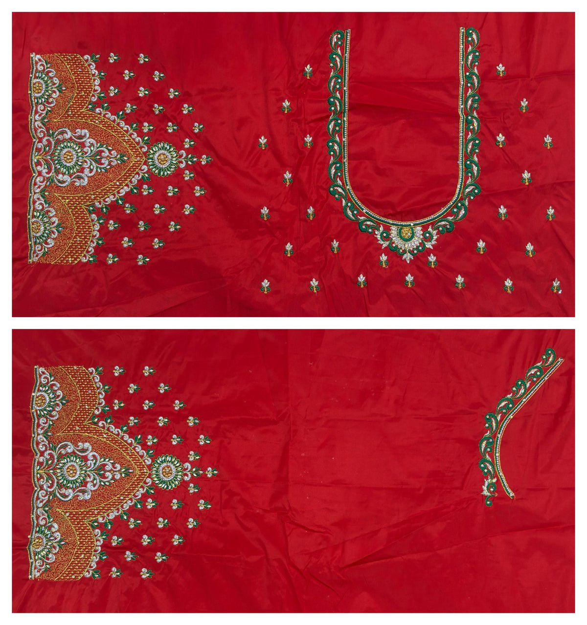 VS 101 Red Color Cotton Silk Embroidery Work Akupattu Blouse