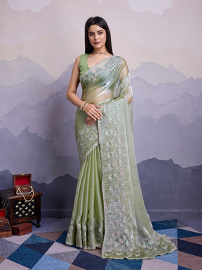 Sea-Green Jimmy Choo Embroidery Premium Saree