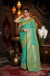 Green Banarasi Silk Saree & Matching Blouse