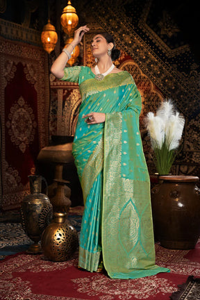 Green Banarasi Silk Saree & Matching Blouse