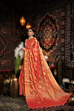 Red Zari Work Saree - Vastraan Premium Collection