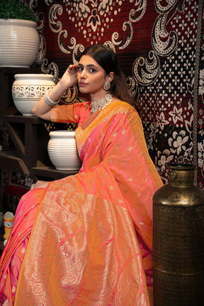 Peach Banarasi Silk Zari Woven Elegance Saree