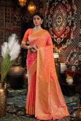 Peach Banarasi Silk Zari Woven Elegance Saree